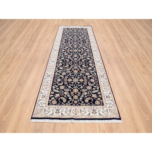 Fine Oriental Wool Hand Knotted Rug Blue Ivory 2.8X9.10 -O080089