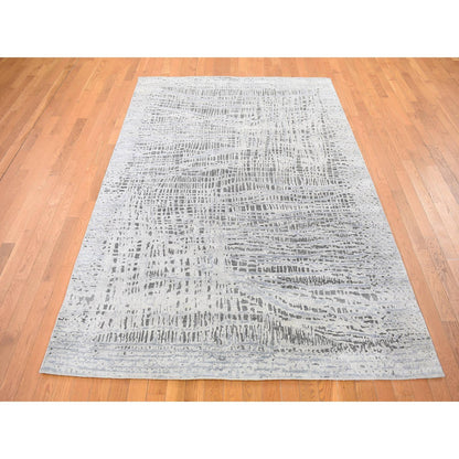 Transitional Wool & Silk Hand Knotted Rug Grey No Border 6.0X9.0 -O080096