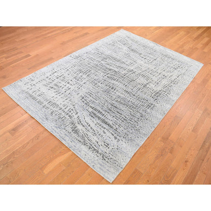 Transitional Wool & Silk Hand Knotted Rug Grey No Border 6.0X9.0 -O080096