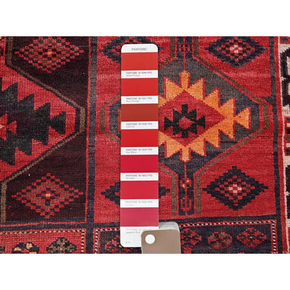 Overdyed & Vintage Wool Hand Knotted Rug Red 5.5x7.7 -O0800