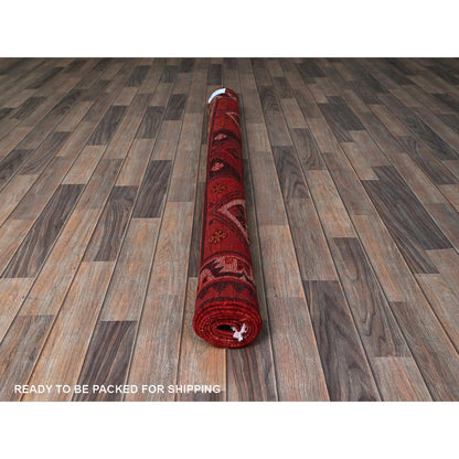 Overdyed & Vintage Wool Hand Knotted Rug Red 5.5x7.7 -O0800