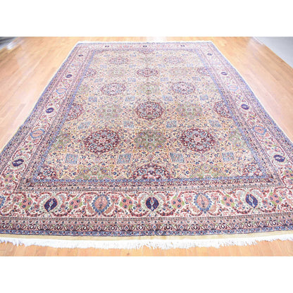 Antique Wool Hand Knotted Rug Yellow Ivory 11.5X15.9 -O080111