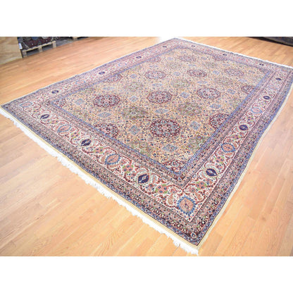 Antique Wool Hand Knotted Rug Yellow Ivory 11.5X15.9 -O080111