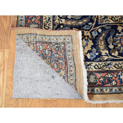 Antique Wool Hand Knotted Rug Ivory Navy Blue 11.9X16.4 -O080113