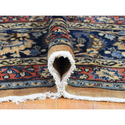 Antique Wool Hand Knotted Rug Ivory Navy Blue 11.9X16.4 -O080113