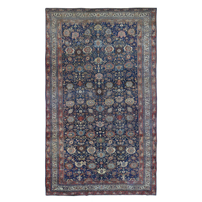 Antique Wool Hand Knotted Rug Blue Ivory 11.0X19.0 -O080117