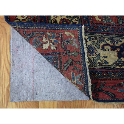 Antique Wool Hand Knotted Rug Blue Ivory 11.0X19.0 -O080117