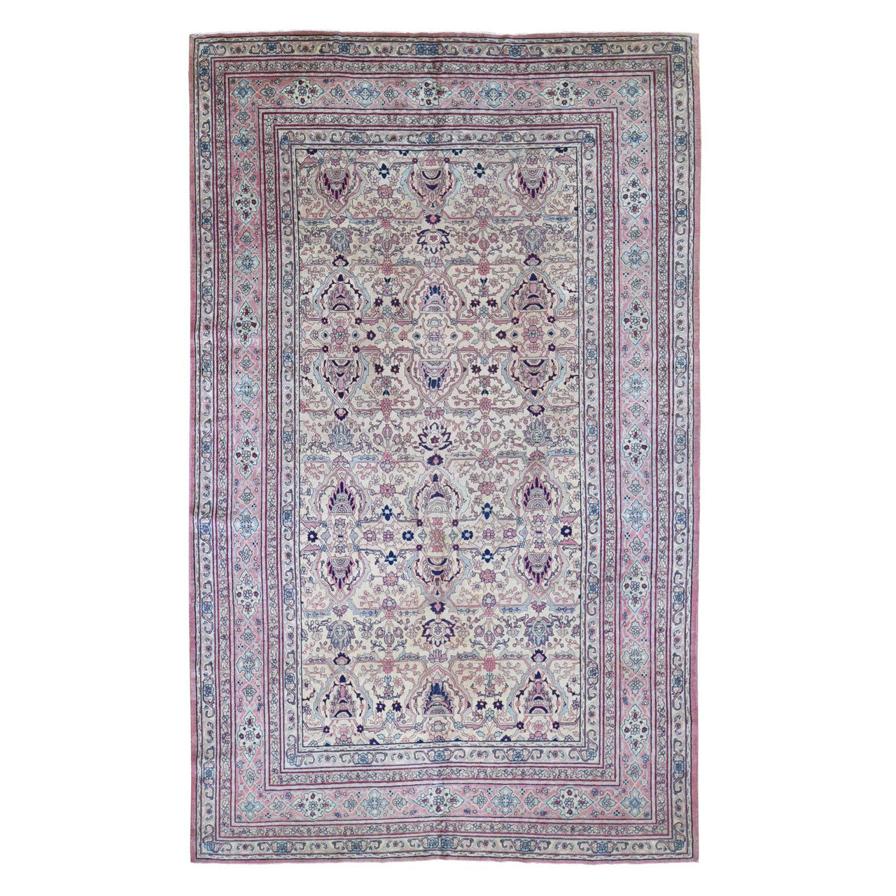 Antique Wool Hand Knotted Rug Beige Pink 7.7X12.7 -O080122