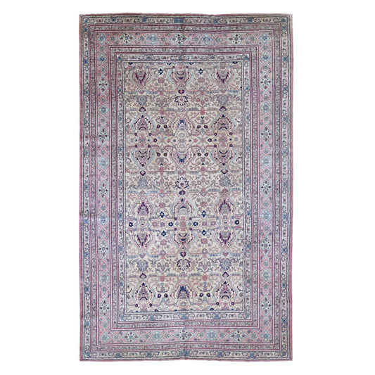 Antique Wool Hand Knotted Rug Beige Pink 7.7X12.7 -O080122