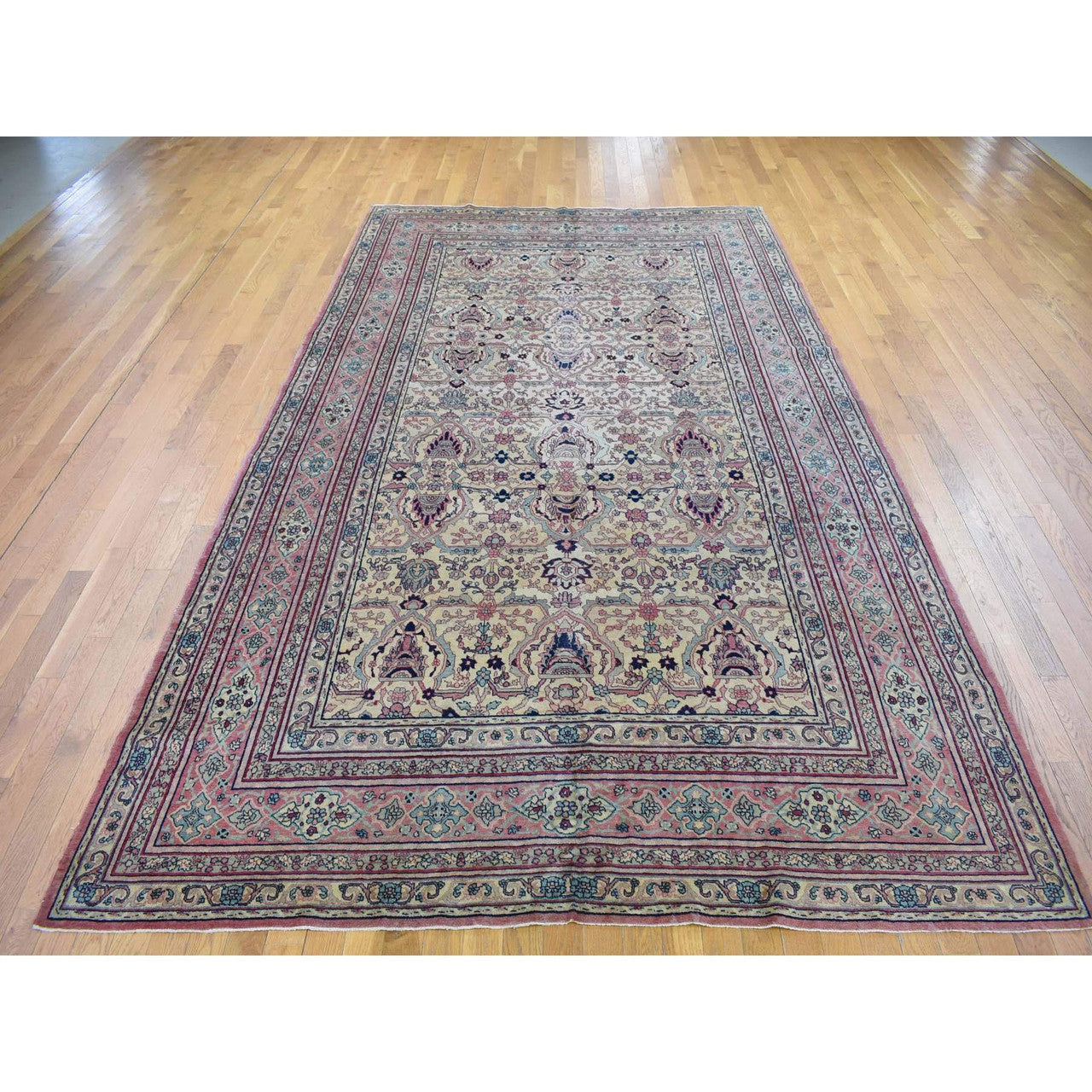 Antique Wool Hand Knotted Rug Beige Pink 7.7X12.7 -O080122
