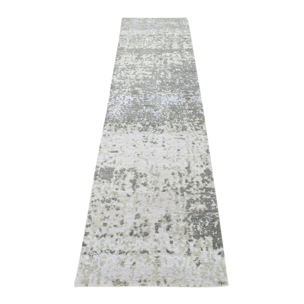 Gray 2'6" x 10'4" Modern and Contemporary Hand knotted Wool Rug - Sku: O080123