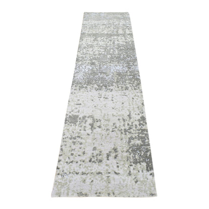 Modern and Contemporary Wool Hand Knotted Rug Grey No Border 2.6X10.4 -O080123