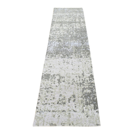 Modern and Contemporary Wool Hand Knotted Rug Grey No Border 2.6X10.4 -O080123