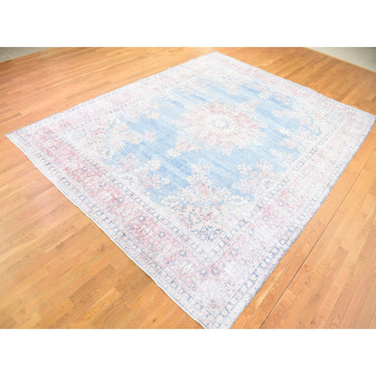 Overdyed & Vintage Wool Hand Knotted Rug Blue Red 10.0X12.10 -O080139