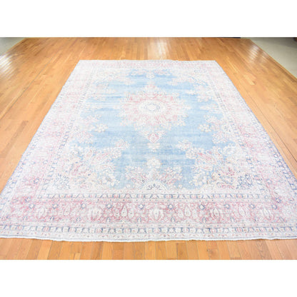 Overdyed & Vintage Wool Hand Knotted Rug Blue Red 10.0X12.10 -O080139