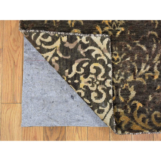 Modern and Contemporary Wool & Silk Hand Knotted Rug Brown No Border 4.8X18.2 -O080142