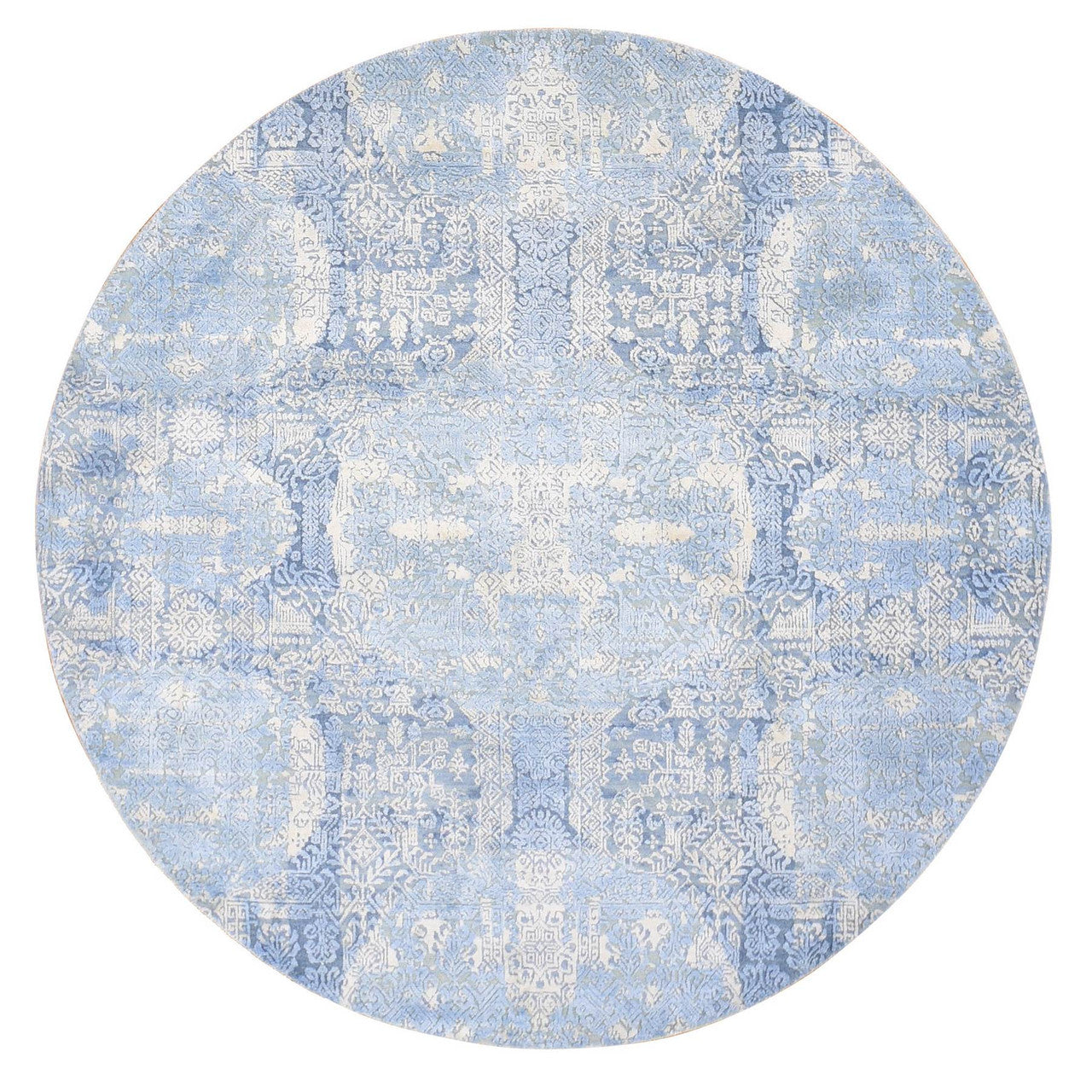 Blue 6'0" x 6'0" Modern and Contemporary Hand knotted Wool/Silk Rug - Sku: O080143