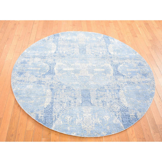 Modern and Contemporary Wool & Silk Hand Knotted Rug Blue No Border 6.0X6.0 -O080143