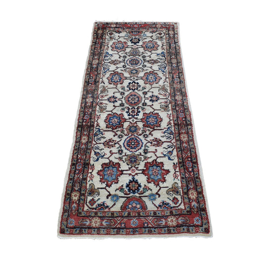 Persian Wool Hand Knotted Rug Ivory Red 2.7X6.8 -O080147