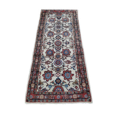 Persian Wool Hand Knotted Rug Ivory Red 2.7X6.8 -O080147