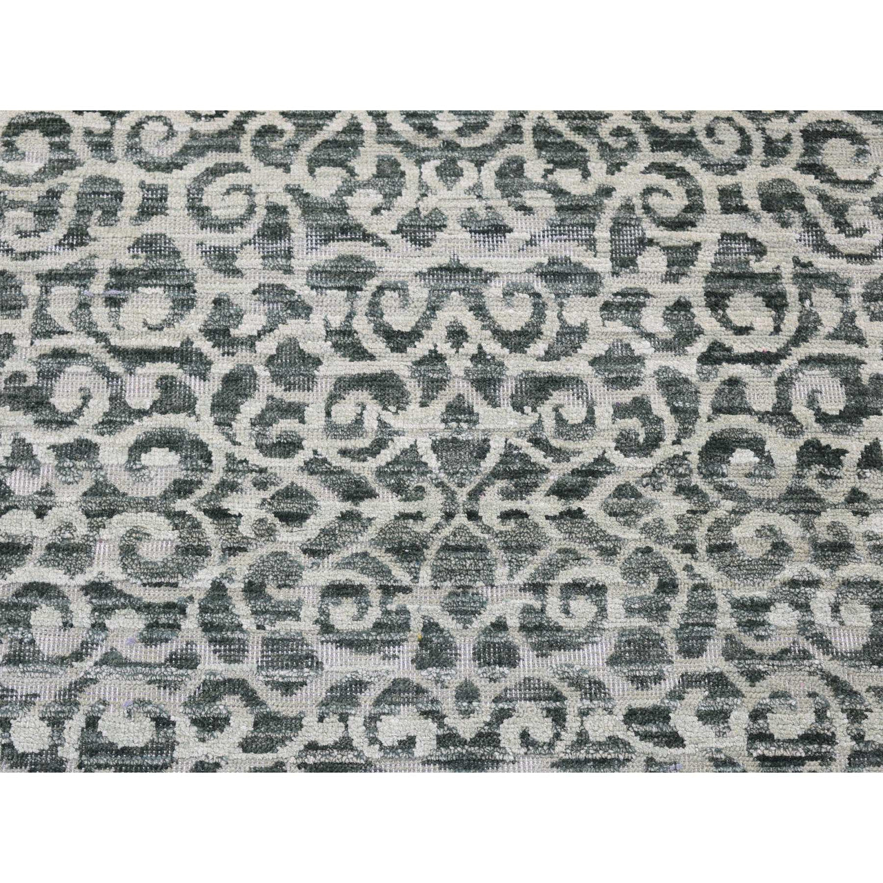 Modern and Contemporary Wool & Silk Hand Knotted Rug Green No Border 2.9X8.0 -O080151