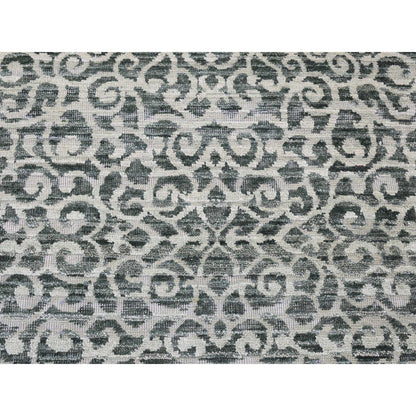 Modern and Contemporary Wool & Silk Hand Knotted Rug Green No Border 2.9X8.0 -O080151