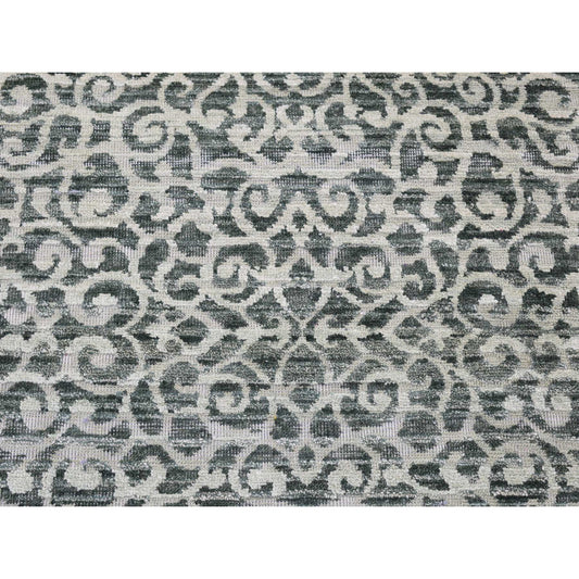 Modern and Contemporary Wool & Silk Hand Knotted Rug Green No Border 2.9X8.0 -O080151
