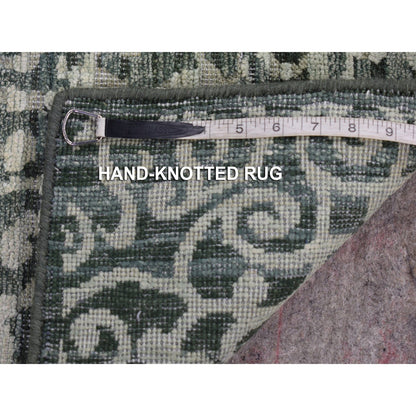 Modern and Contemporary Wool & Silk Hand Knotted Rug Green No Border 2.9X8.0 -O080151