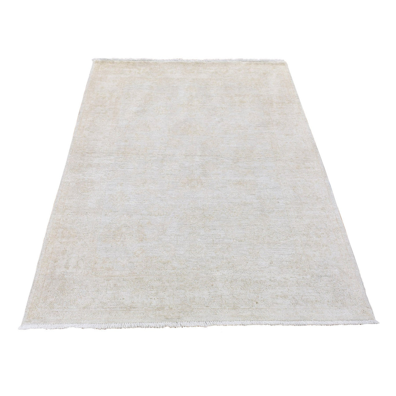 Oushak And Peshawar Wool Hand Knotted Rug Ivory No Border 3.9X5.8 -O080156