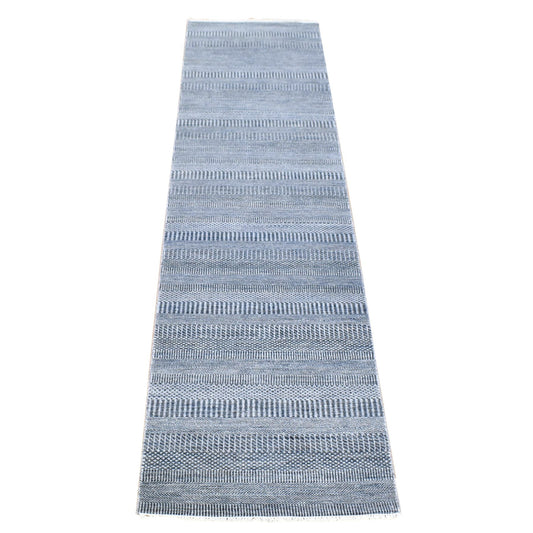 Modern and Contemporary Wool & Silk Hand Knotted Rug Black No Border 2.7X14.1 -O080164