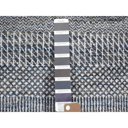 Modern and Contemporary Wool & Silk Hand Knotted Rug Black No Border 2.7X14.1 -O080164