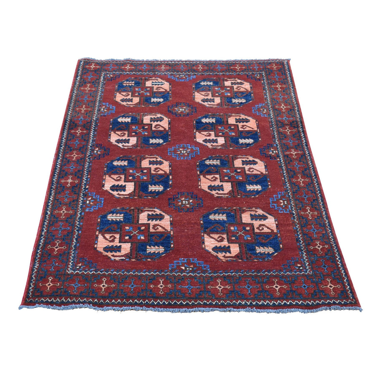 Tribal & Geometric Wool Hand Knotted Rug Red Rust Red 3.10X5.10 -O080165