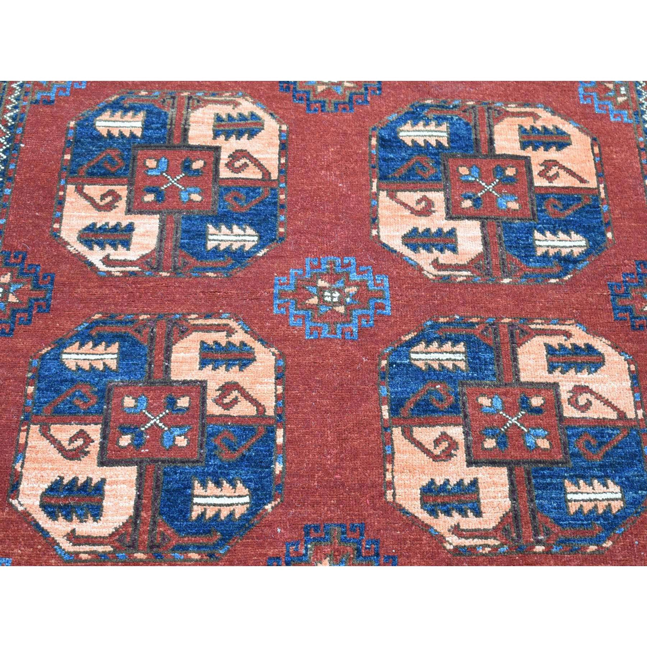 Tribal & Geometric Wool Hand Knotted Rug Red Rust Red 3.10X5.10 -O080165