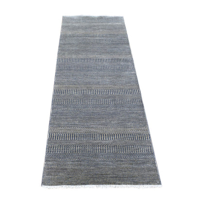 Modern and Contemporary Wool & Silk Hand Knotted Rug Black No Border 2.8X10.0 -O080166