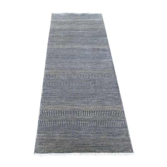 Modern and Contemporary Wool & Silk Hand Knotted Rug Black No Border 2.8X10.0 -O080166