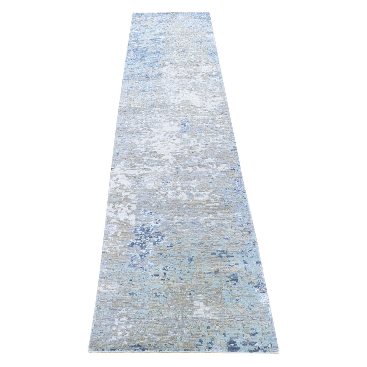 Gray 2'6" x 11'10" Modern and Contemporary Hand knotted Wool Rug - Sku: O080179