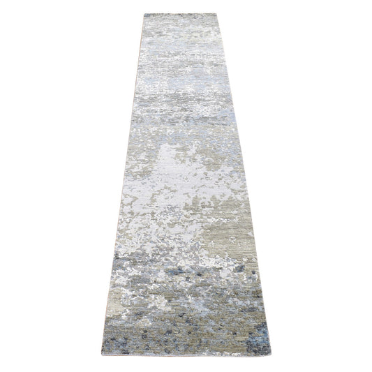 Modern and Contemporary Wool Hand Knotted Rug Grey No Border 2.6X12.1 -O080190