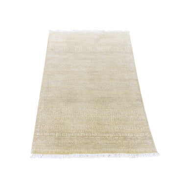 Modern and Contemporary Wool & Silk Hand Knotted Rug Green No Border 3.1X5.1 -O080194