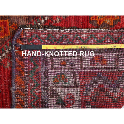 Overdyed & Vintage Wool Hand Knotted Rug Red 5.0x7.7 -O0801