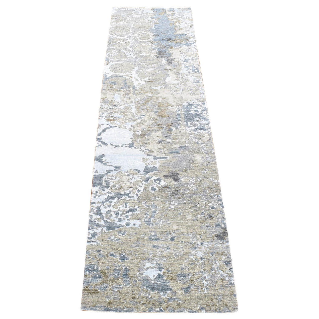 Beige 2'6" x 10'6" Modern and Contemporary Hand knotted Wool Rug - Sku: O080202
