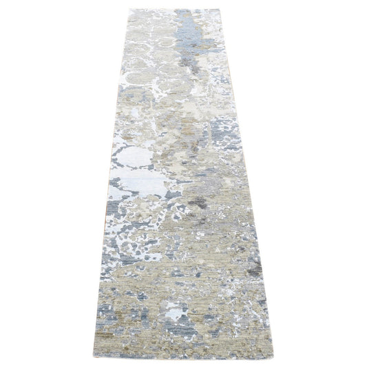 Modern and Contemporary Wool Hand Knotted Rug Beige No Border 2.6X10.6 -O080202