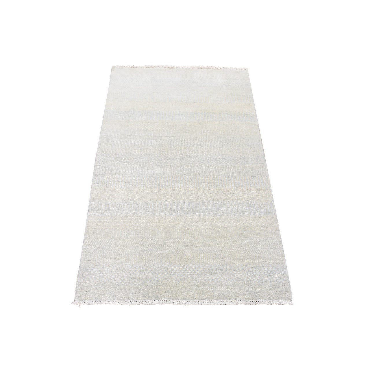 Modern and Contemporary Wool & Silk Hand Knotted Rug Ivory No Border 3.0X5.4 -O080207