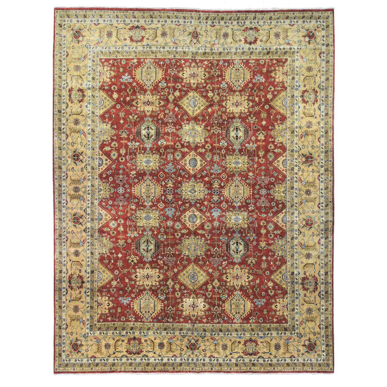 Red 11'9" x 14'10" Heriz Hand knotted Wool Rug - Sku: O080222