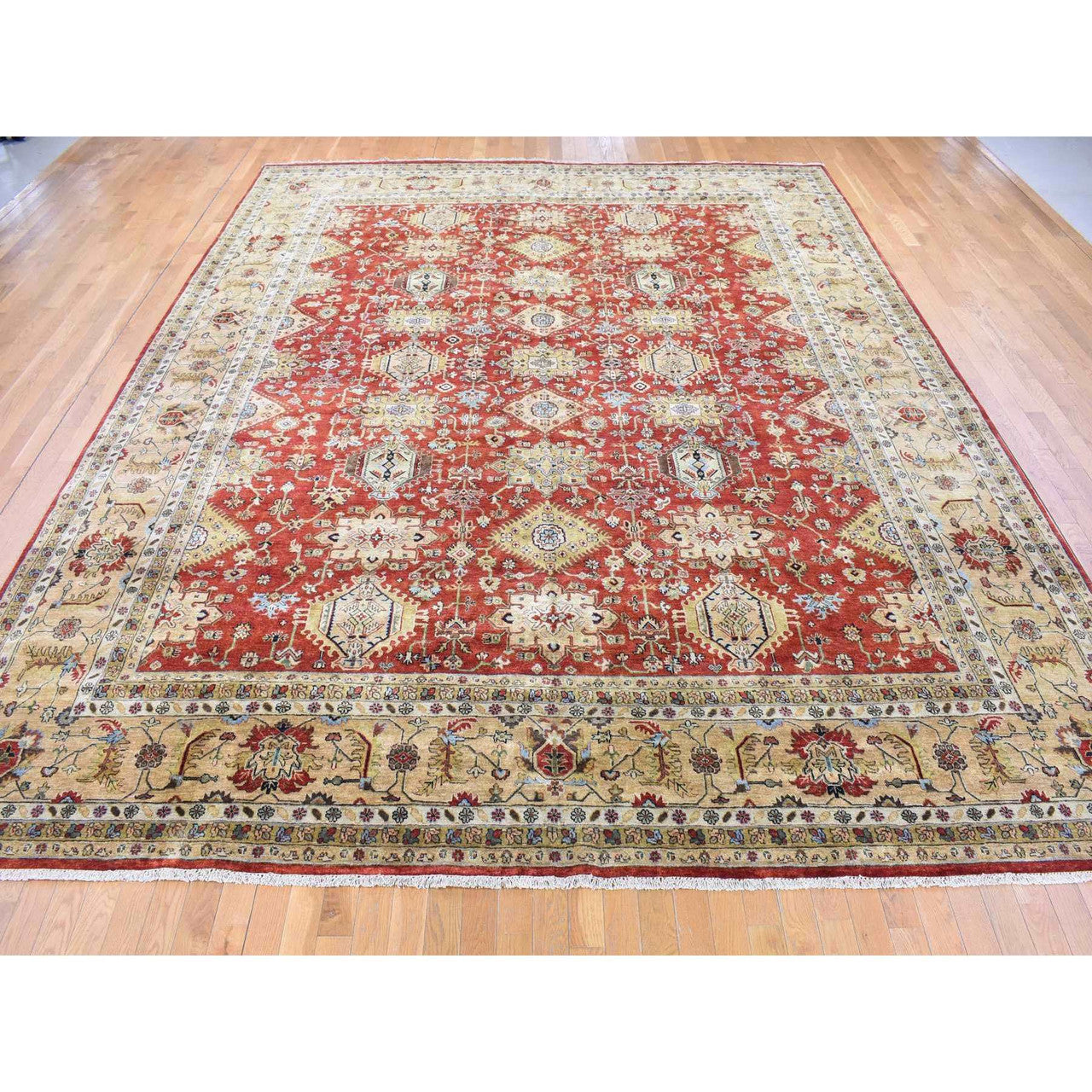 Red 11'9" x 14'10" Heriz Hand knotted Wool Rug - Sku: O080222