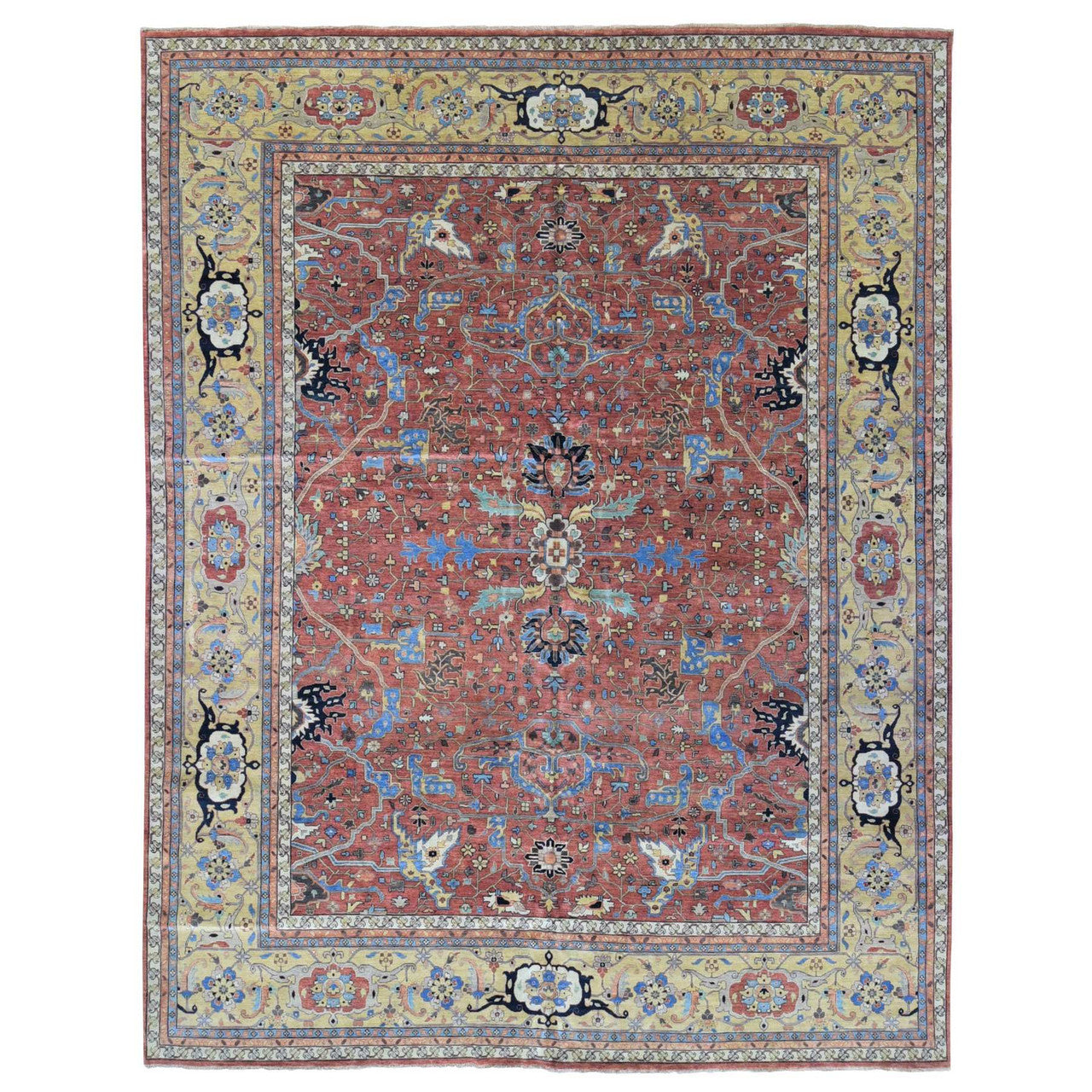 Red 12'0" x 14'10" Heriz Hand knotted Wool Rug - Sku: O080223