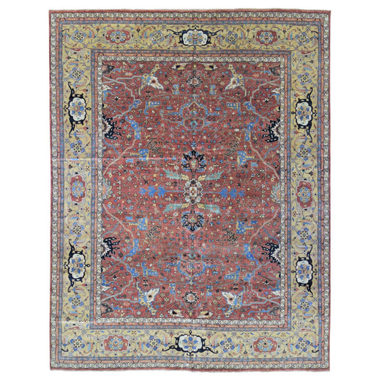 Heriz Wool Hand Knotted Rug Red Yellow 12.0X14.10 -O080223