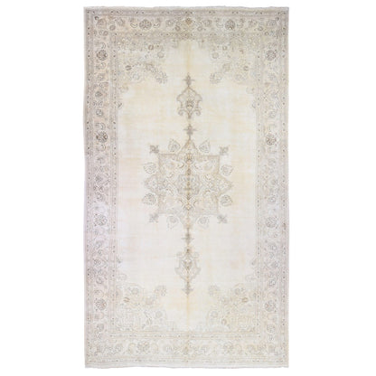 Overdyed & Vintage Wool Hand Knotted Rug Yellow Vanilla Cream 9.9X17.6 -O080224