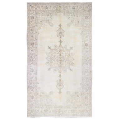 Overdyed & Vintage Wool Hand Knotted Rug Yellow Vanilla Cream 9.9X17.6 -O080224