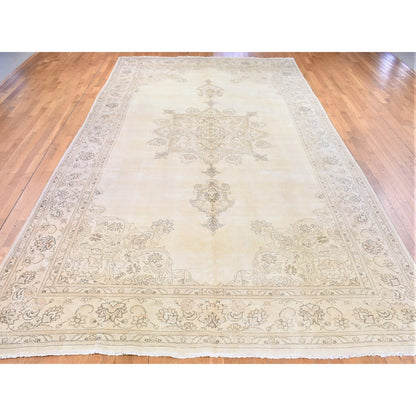Overdyed & Vintage Wool Hand Knotted Rug Yellow Vanilla Cream 9.9X17.6 -O080224