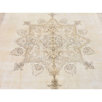 Overdyed & Vintage Wool Hand Knotted Rug Yellow Vanilla Cream 9.9X17.6 -O080224
